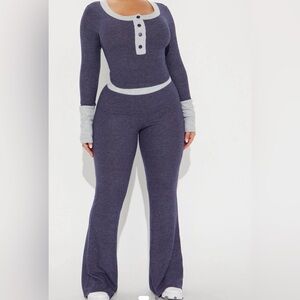 Two-Tone Knit Flare Pants Set